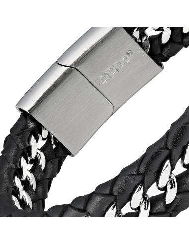 LEATHER AND STEEL BRACELET INTERTWINED 22 CM ZIPPO