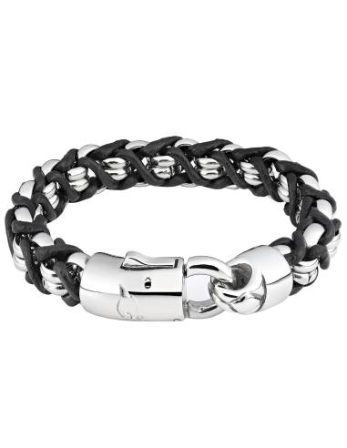 PULSEIRA DE AÇO INOXIDÁVEL E COURO TRANÇADO 20 CM ZIPPO