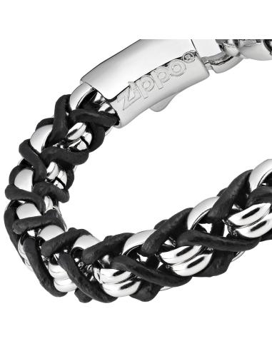 STAINLESS STEEL BRACELET AND LEATHER BRAIDED 20 CM ZIPPO