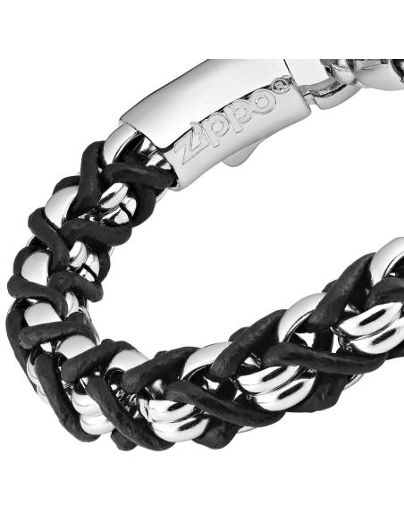 PULSEIRA DE AÇO INOXIDÁVEL E COURO TRANÇADO 20 CM ZIPPO