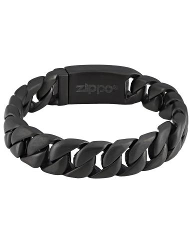 BRACELET NOIR AVEC MAILLONS EN ACIER 22 CM PAR ZIPPO