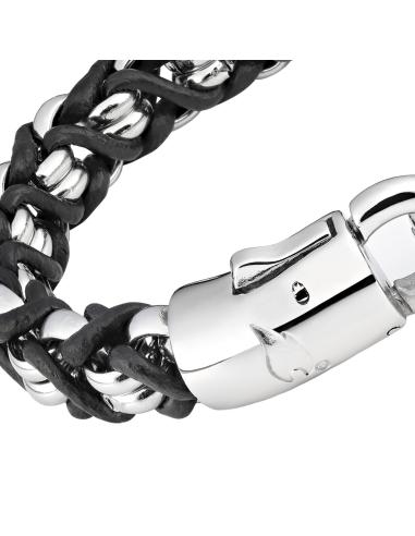 PULSEIRA DE AÇO INOXIDÁVEL E TRANÇADO DE COURO ZIPPO DE 22 CM