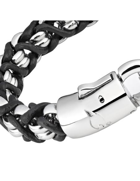 PULSEIRA DE AÇO INOXIDÁVEL E TRANÇADO DE COURO ZIPPO DE 22 CM
