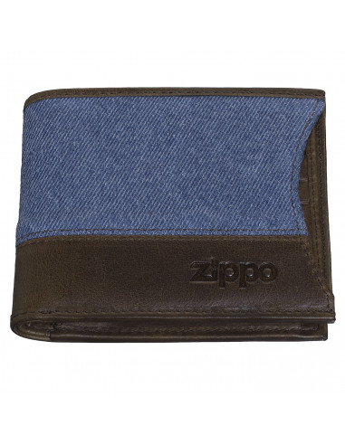 LEATHER AND DENIM WALLET WITH REMOVABLE ZIPPO CARD HOLDER