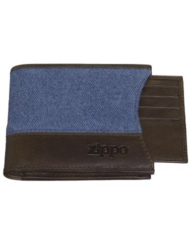 PORTEFEUILLE EN CUIR ET DENIM AVEC PORTE-CARTES AMOVIBLE ZIPPO