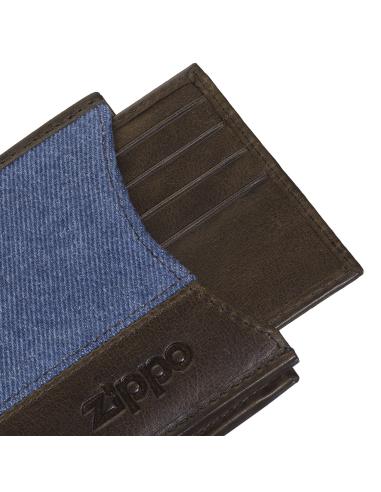 LEATHER AND DENIM WALLET WITH REMOVABLE ZIPPO CARD HOLDER