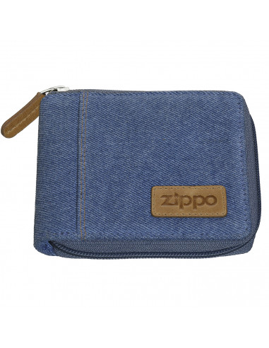LEATHER AND DENIM ZIPPERED WALLET BY ZIPPO