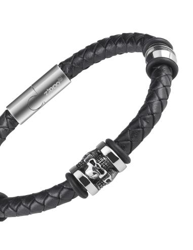 Comprar Pulsera De Piel De 20 Cm Con 3 Calaveras De Zippo a precio de oferta