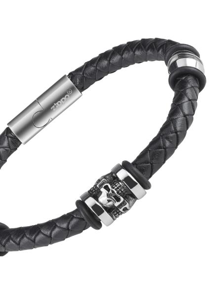 Comprar Pulsera De Cuero Con 3 Calaveras  De 22 Cm De Zippo a precio de oferta