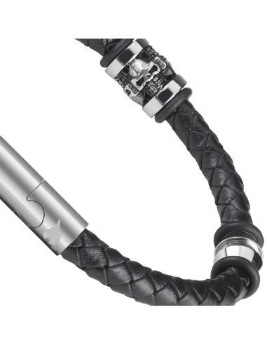 BRACELETE DE COURO COM 3 CAVEIRAS DE 22 CM DE ZIPPO