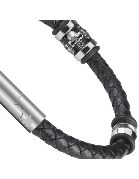 BRACELETE DE COURO COM 3 CAVEIRAS DE 22 CM DE ZIPPO