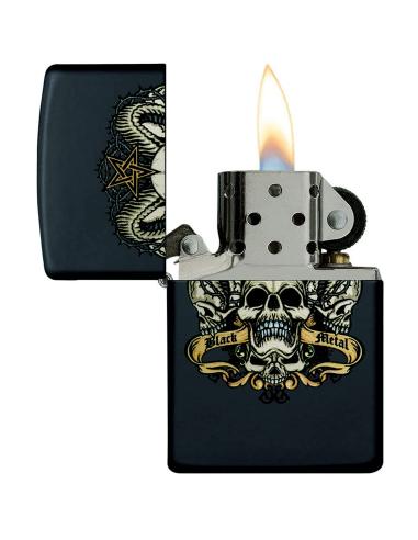LIGHTER WITH BLACK METAL SKULL BY ZIPPO