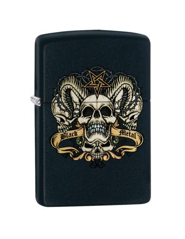 LIGHTER WITH BLACK METAL SKULL BY ZIPPO