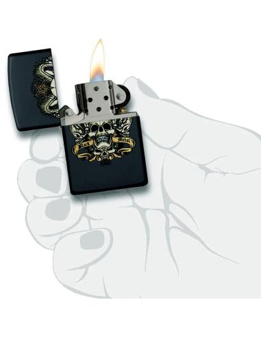BRIQUET AVEC TÊTE DE MORT EN MÉTAL NOIR DE ZIPPO
