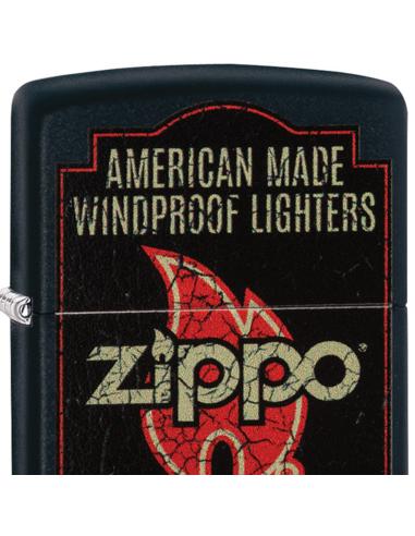 BRIQUET ZIPPO COUPE-VENT NOIR AVEC LOGO ET FLAMME