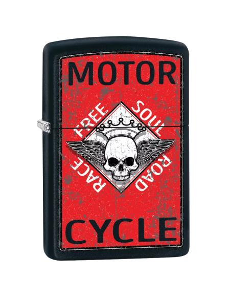 BRIQUET ZIPPO ROUGE AVEC CRÂNE AILÉ NOIR MAT