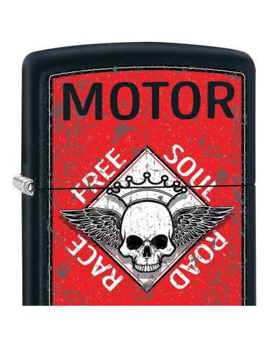 ZIPPO RED LIGHTER WITH WINGED SKULL MATTE BLACK