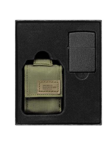 GIFT BOX WITH ZIPPO BLACK CRACKLE LIGHTER AND GREEN POUCH