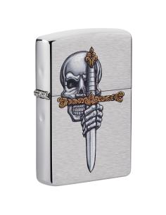 Comprar Mechero Zippo Con Calavera Y Espada Acabado Cromo Cepillado a precio de oferta