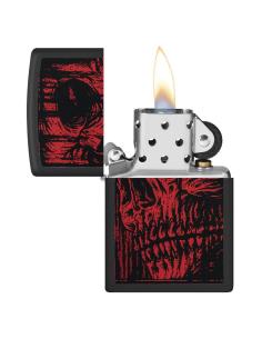 Isqueiro Preto Mate Com Caveira Zíper Vermelha 2