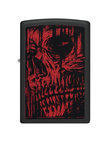 ISQUEIRO PRETO MATE COM CAVEIRA ZÍPER VERMELHA