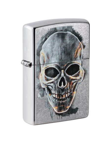 BRIQUET ZIPPO CHROMÉ AVEC TÊTE DE MORT