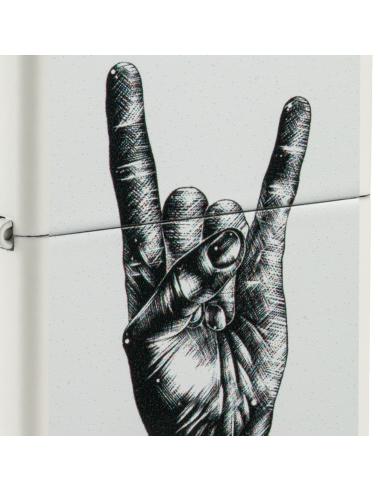 ISQUEIRO ZIPPO COM MÃO ROCKER BRANCA MATE