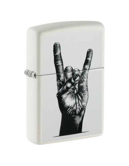 ISQUEIRO ZIPPO COM MÃO ROCKER BRANCA MATE
