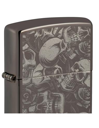 BRIQUET FINITION GLACE NOIRE AVEC CRÂNES ZIPPO