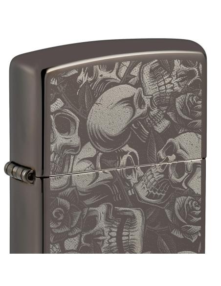 Comprar Mechero Acabado En Hielo Negro Con Calaveras De Zippo a precio de oferta