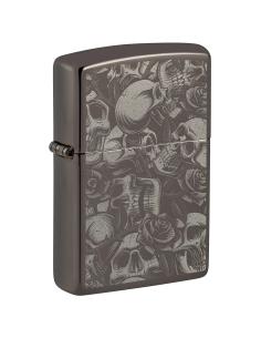 LIGHTER FINISHED IN BLACK ICE WITH ZIPPO SKULLS