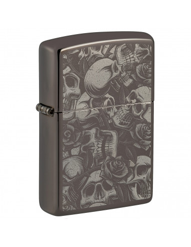 LIGHTER FINISHED IN BLACK ICE WITH ZIPPO SKULLS