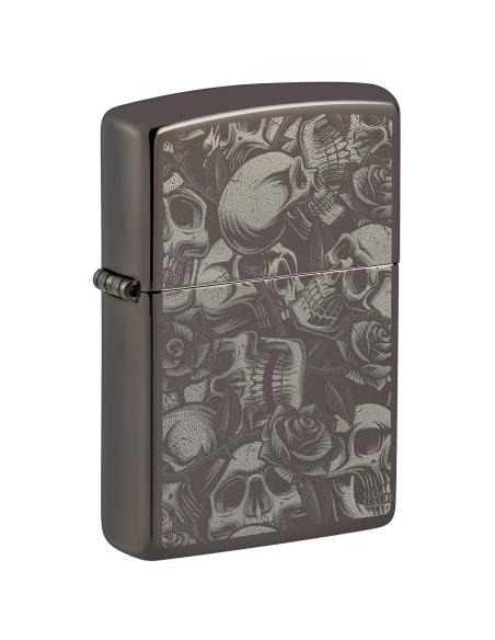 Comprar Mechero Acabado En Hielo Negro Con Calaveras De Zippo a precio de oferta