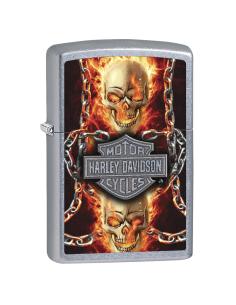 Comprar Mechero Con Calaveras En Llamas Zippo Con Logo De Harley a precio de oferta