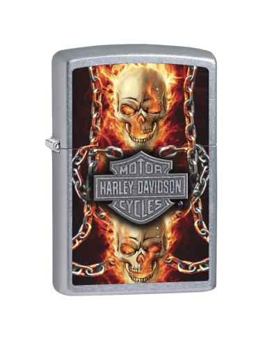 Comprar Mechero Con Calaveras En Llamas Zippo Con Logo De Harley a precio de oferta