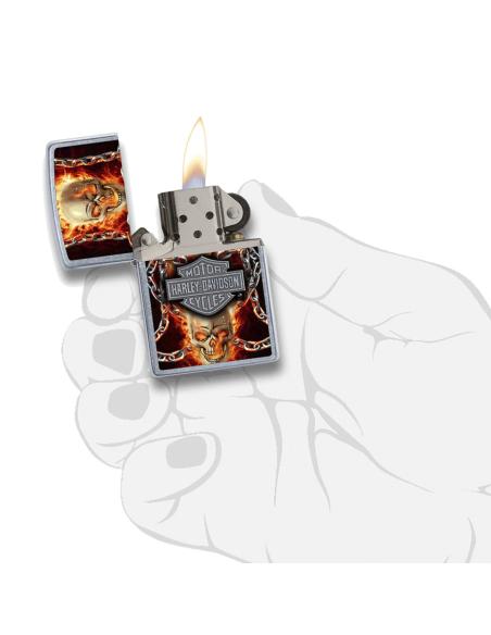 ZIPPO LIGHTER WITH FLAMING SKULLS WITH HARLEY LOGO