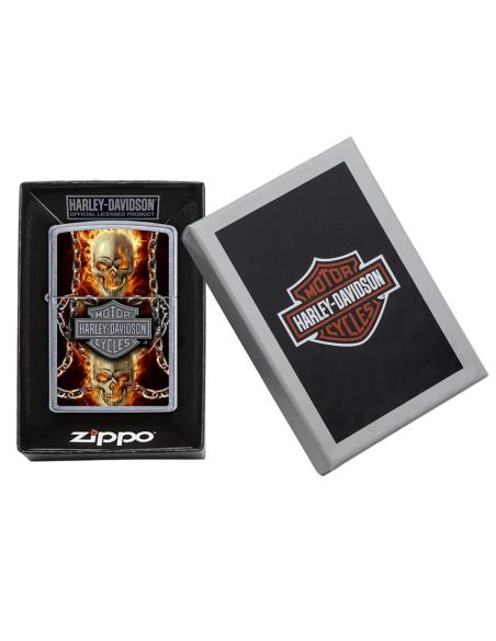 ZIPPO LIGHTER WITH FLAMING SKULLS WITH HARLEY LOGO