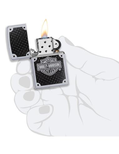 BRIQUET ZIPPO AVEC LOGO HARLEY ET FOND EN FIBRE DE CARBONE