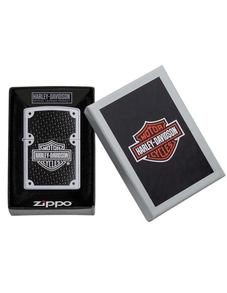 ZIPPO LIGHTER WITH HARLEY LOGO AND CARBON FIBER BACKGROUND