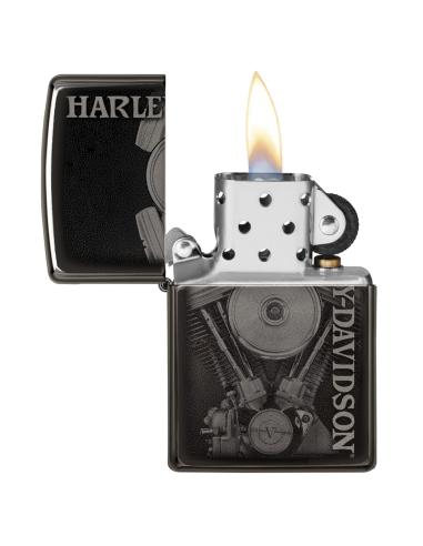 BRIQUET ZIPPO AVEC MOTEUR HARLEY EN FINITION NOIRE POLIE