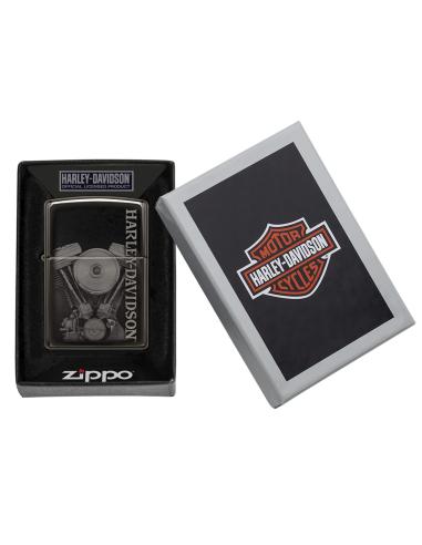 ZIPPO LIGHTER WITH HARLEY ENGINE IN POLISHED BLACK