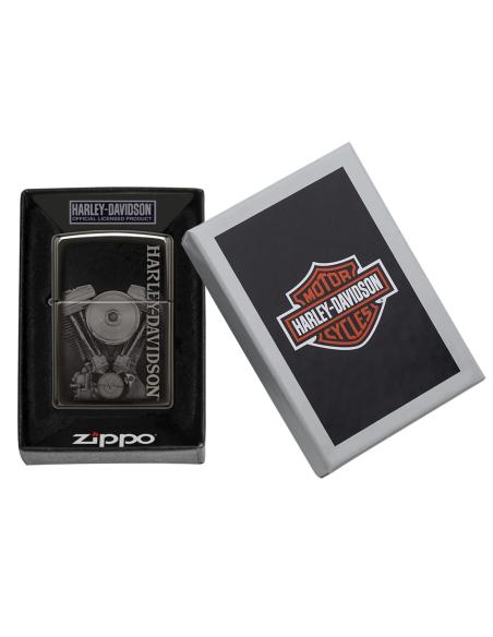 ZIPPO LIGHTER WITH HARLEY ENGINE IN POLISHED BLACK