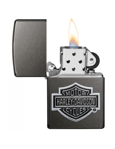 ISQUEIRO PRETO COM EMBLEMA DE HARLEY COM ESTAMPAGEM ZIPPO