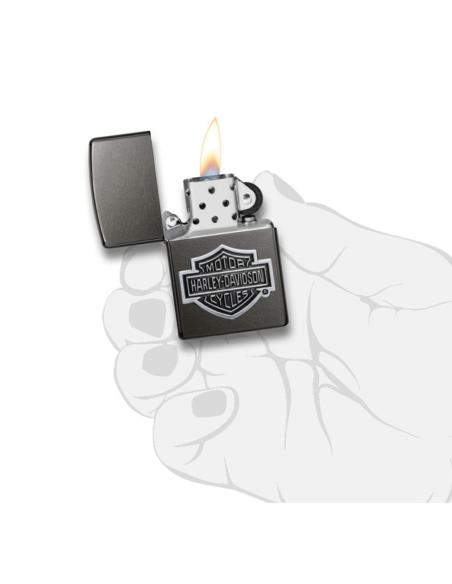 BRIQUET NOIR AVEC EMBLÈME HARLEY ET EMBOSSAGE ZIPPO