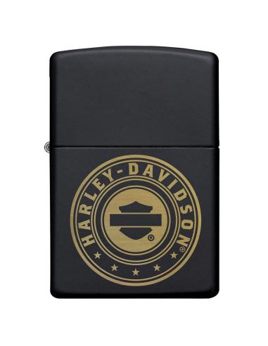 BRIQUET ZIPPO NOIR AVEC LOGO HARLEY GRAVÉ AU LASER