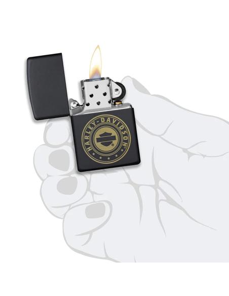 BLACK ZIPPO LIGHTER WITH LASER ENGRAVED HARLEY LOGO