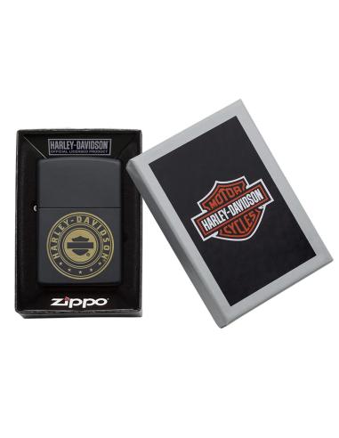 BRIQUET ZIPPO NOIR AVEC LOGO HARLEY GRAVÉ AU LASER