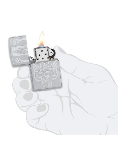 ISQUEIRO ZIPPO EM CROMADO SATIN COM LOGÓTIPO HARLEY