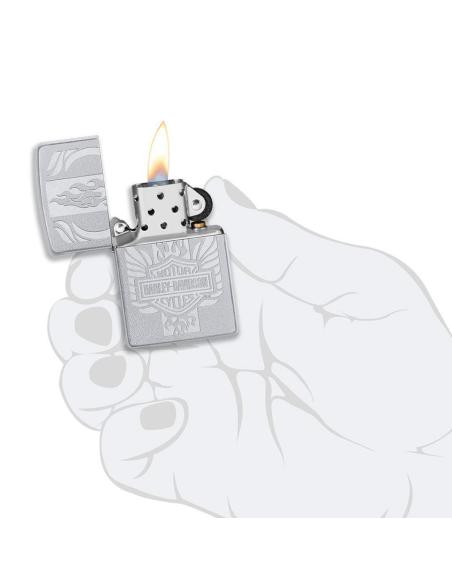 ZIPPO LIGHTER IN SATIN CHROME WITH HARLEY LOGO
