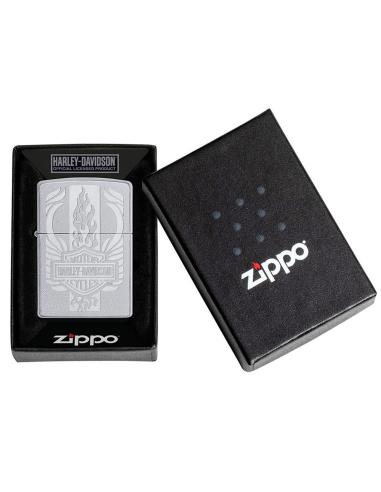 BRIQUET ZIPPO EN CHROME SATINÉ AVEC LOGO HARLEY